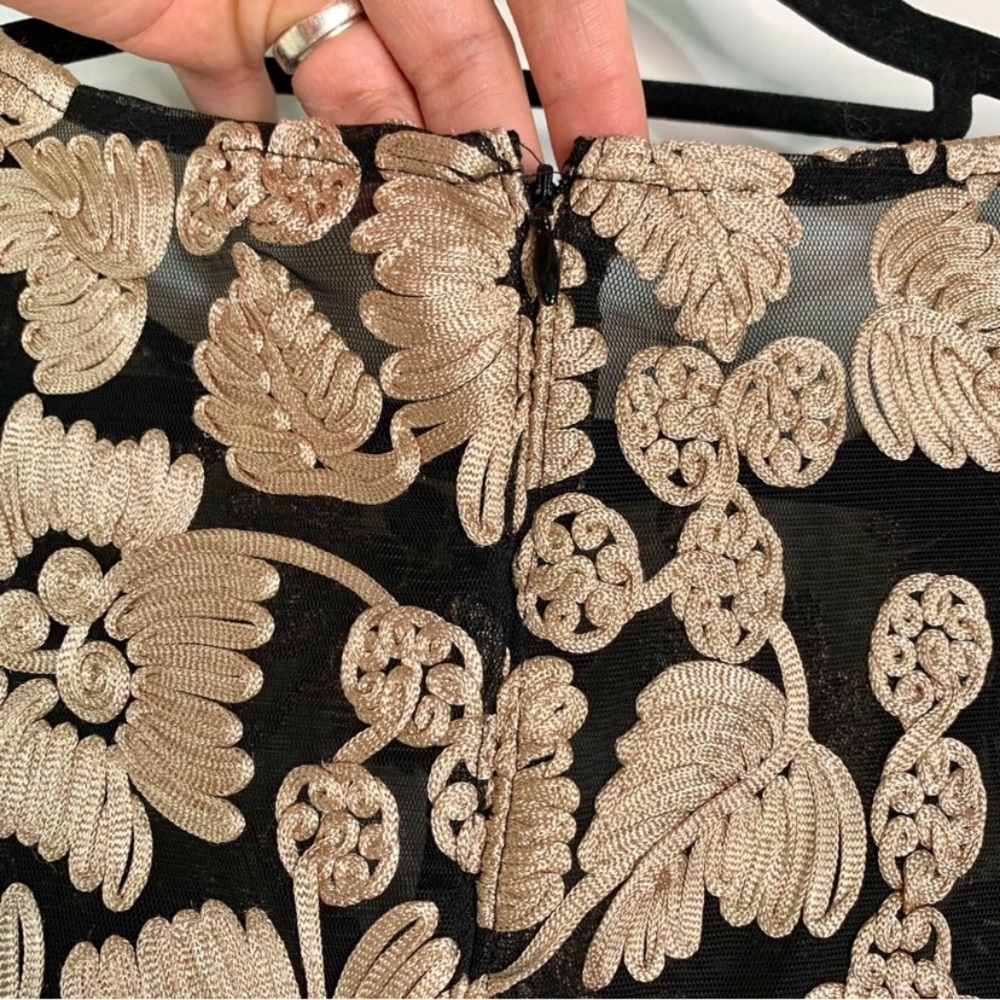 Alex Evenings Floral Embroidered Stretch Tulle Gown Maxi Dress Size 16 Tan Black - Picture 9 of 13